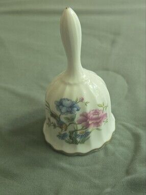 Spode White Porcelain Bell with Blue and Pink Floral Motif